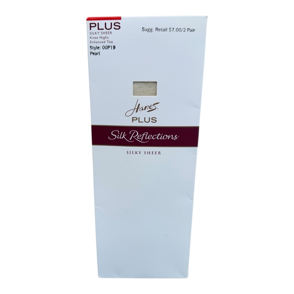2pr Hanes Silk Reflections Plus OS Knee Highs Enhanced Toe Pearl Style 00P19